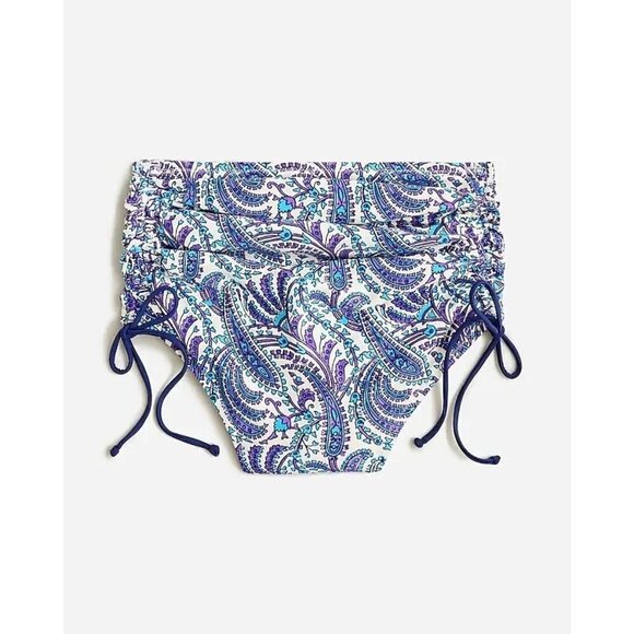 J. Crew Reimagined Plus Size 2X  Ruched Swim Bikini Bottoms High Rise Paisley‎ - Picture 1 of 12